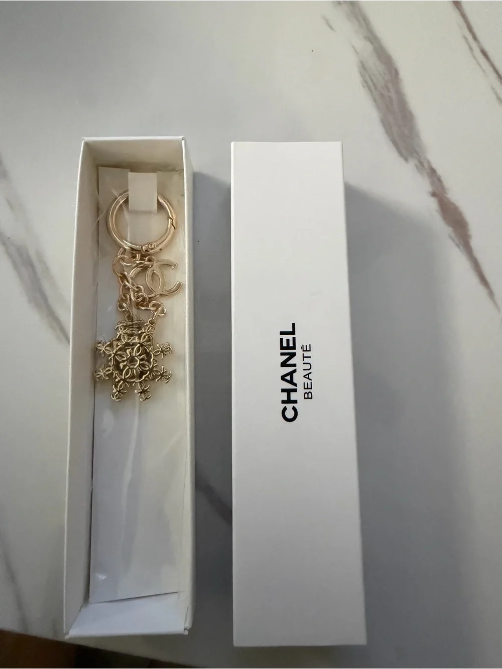 CHANEL Gold Snowflake Key & Card Holder Charm